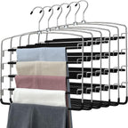 Pants Hangers 6 Pieces,5 Tier Closet Organizers and Storage Clothes Hangers,Hangers Space Saving with Swing Arm,Multiple Metal Hanger Clothes Organization for Pants Trousers Jeans Leggings Slacks