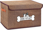Dog Toy Basket with Lid, Collapsible Box for Pet Accessories | Storage Bin for Living Room, Fabric Container with Handle, Organizer for Small Medium dogs, Coffee