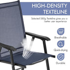 Yaheetech Patio Dining Chairs Set of 2, Portable Dining Chairs with Armrests for Camping, Lawn and Beach, Folding Patio Chairs 2-Pack of Metal Frame, Navy Blue