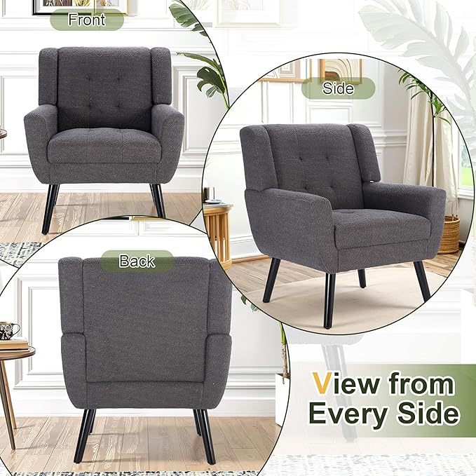 NicBex Modern Accent Chair for Living Room Upholstered Foam Filled Living Room Chairs with Metal Legs Teddy Cozy Lounge Armchair for Living Room Bedroom,Grey
