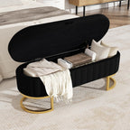 Storage Ottoman Bench, 45" Velvet End of Bed Bench Bedroom Bench with Golden Metal Legs, Upholstered Storage Bench for Bedroom Living Room Entryway and Window, Black