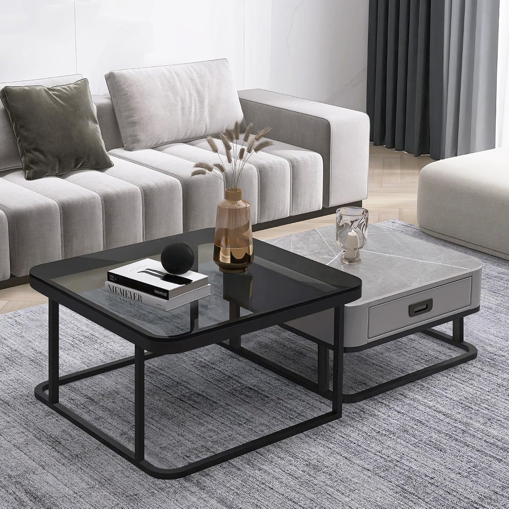 Square Coffee Table Set of 2, Nesting Table End Table, Modern Side Table for ...