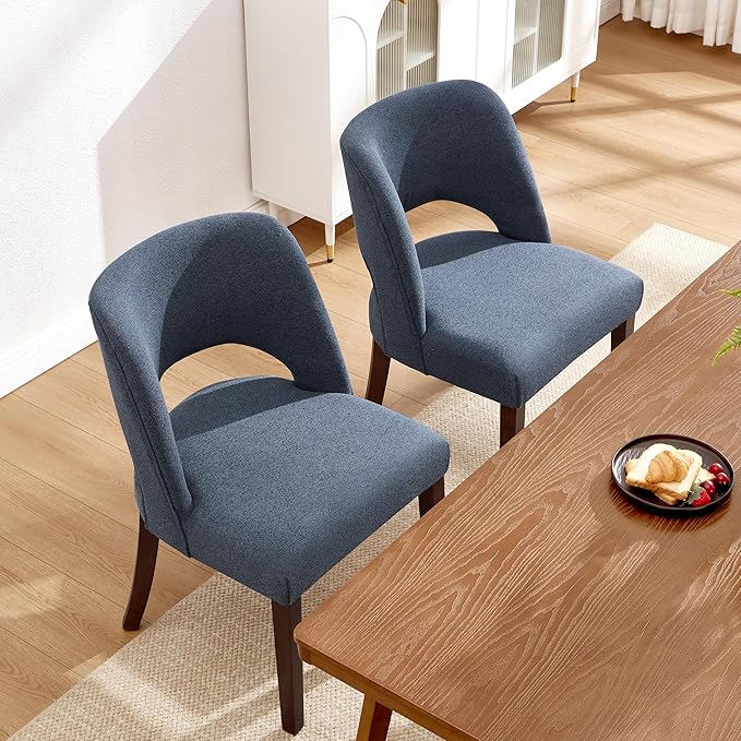 Dining Chairs Set of 2,Modern Dining Room Chairs with Thick Cushions,Upholstered Linen Fabric Kitchen Chairs for Kitchen Dining Room DARKBLUE