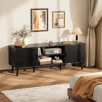 SUPERJARE TV Stand for 55 Inch TV, Entertainment Center with Adjustable Shelf, 2 Cabinets, TV Console Table, Media Console, Solid Wood Feet, Cord Holes, for Living Room, Bedroom, Black