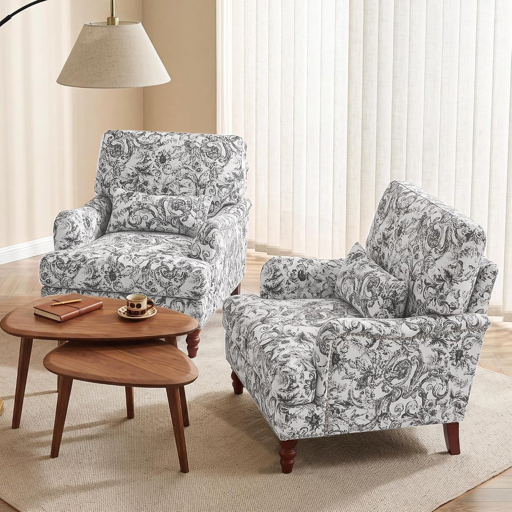 Floral Accent Chairs Set of 2, Chenille Armchair, Rococo Black