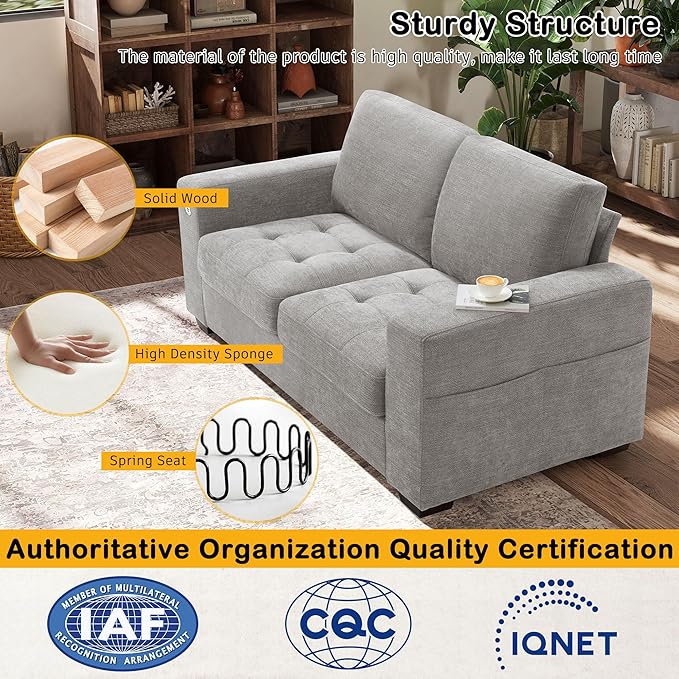 Hanherry 70" Loveseat Sofa for Living Room, Modern Comfy Couch with Medium Firm Seat Cushion, Removable Cover,Wide Armrest,USB/Type-C Port,Chenille Fabric Couches for Small Space,Apartment,Bedroom