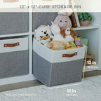 OrganiHaus 12" x 12" x 12" Fabric Cube Storage Bins - Set of 4, Cube Fabric Organizer Bins with Vegan Handles, Kallax Storage Cubes, 12Inch Cubic Baskets for Shelves - Grey / White