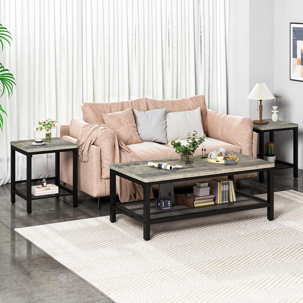 Lamerge Coffee Table Set of 3 Coffee Table and end Table Sets, Modern Metal F...