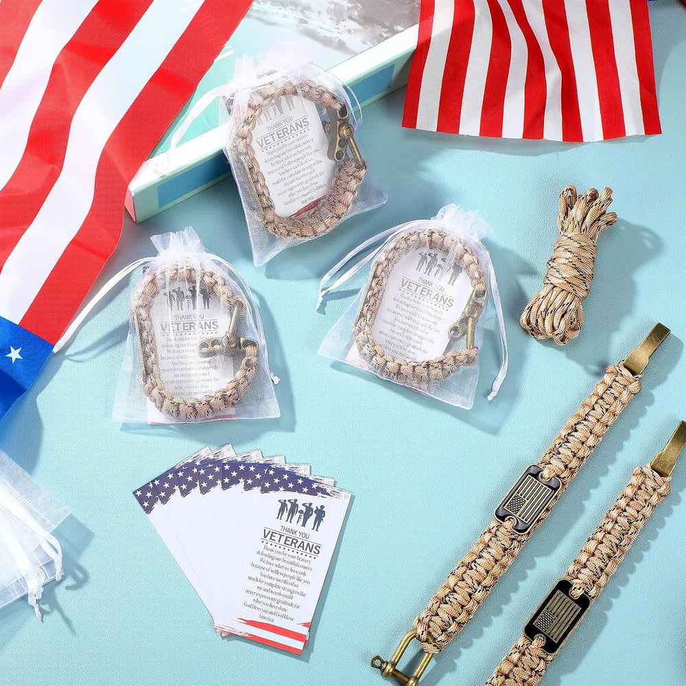 Tondiamo Paracord Bracelets Bronze USA Flag Card Bag