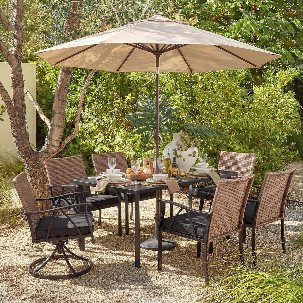7-Piece Patio Dining Set for 6, Outdoor Dining Set with Wicker Swivel Patio D...