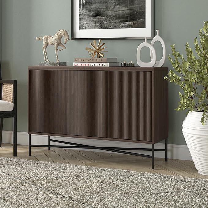 Henn&Hart 48" Wide Rectangular Buffet Table in Warm Brown, for Home, Living Room, Bedroom, Entertainment Room, Office