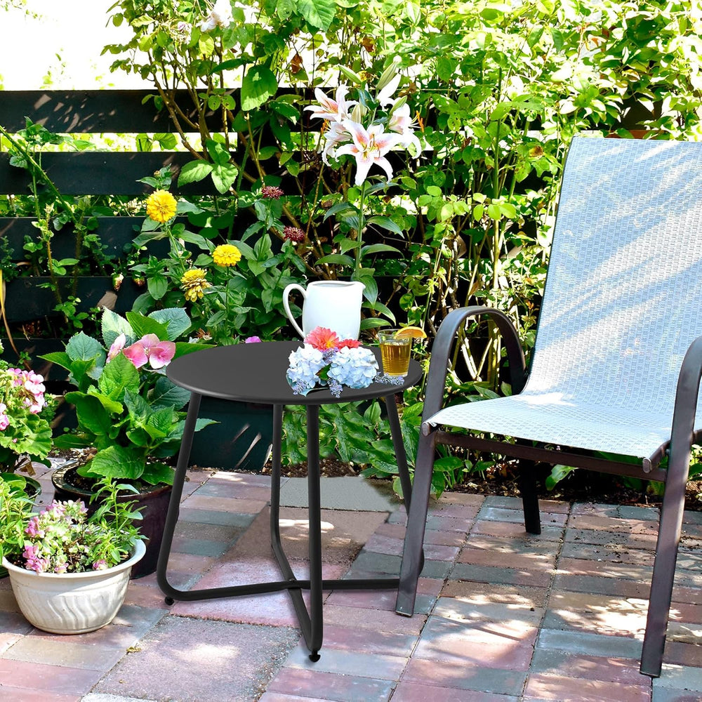 Meluvici Patio Small Side Table Waterproof Round Metal Steel Weather Resistan...
