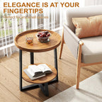 Yusong Round Side Table, Industrial Cherry End Table, Accent Nightstand Bedside Table for Living Room, Bedroom, Sofa Couch