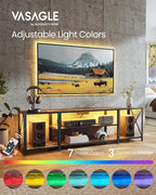 VASAGLE TV Stand with Power Outlets and LED Lights, for TVs up to 75 Inches, Entertainment Center with Open Storage Shelves, Console Table for Living Room, Rustic Brown and Ink Black ULTV122K01