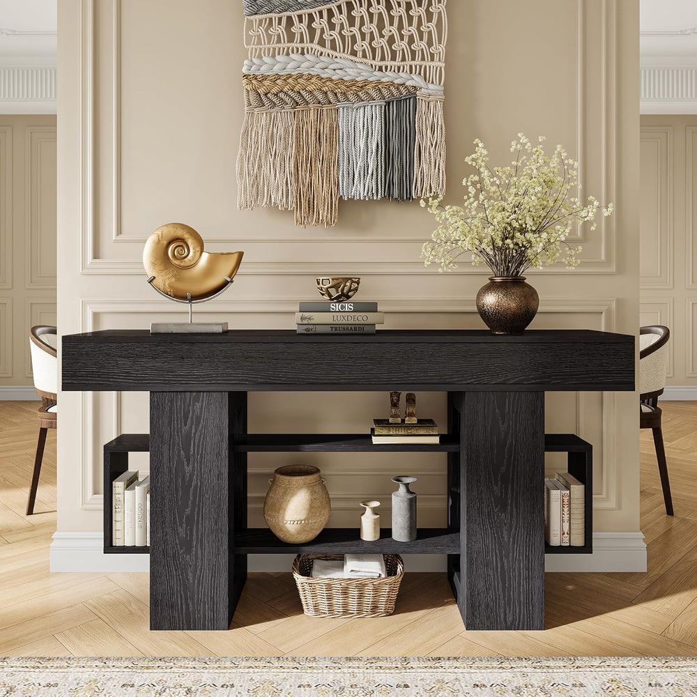 Einhomn 63 Inch Long Console Table for Entryway, Modern Wooden Sofa Table Beh...