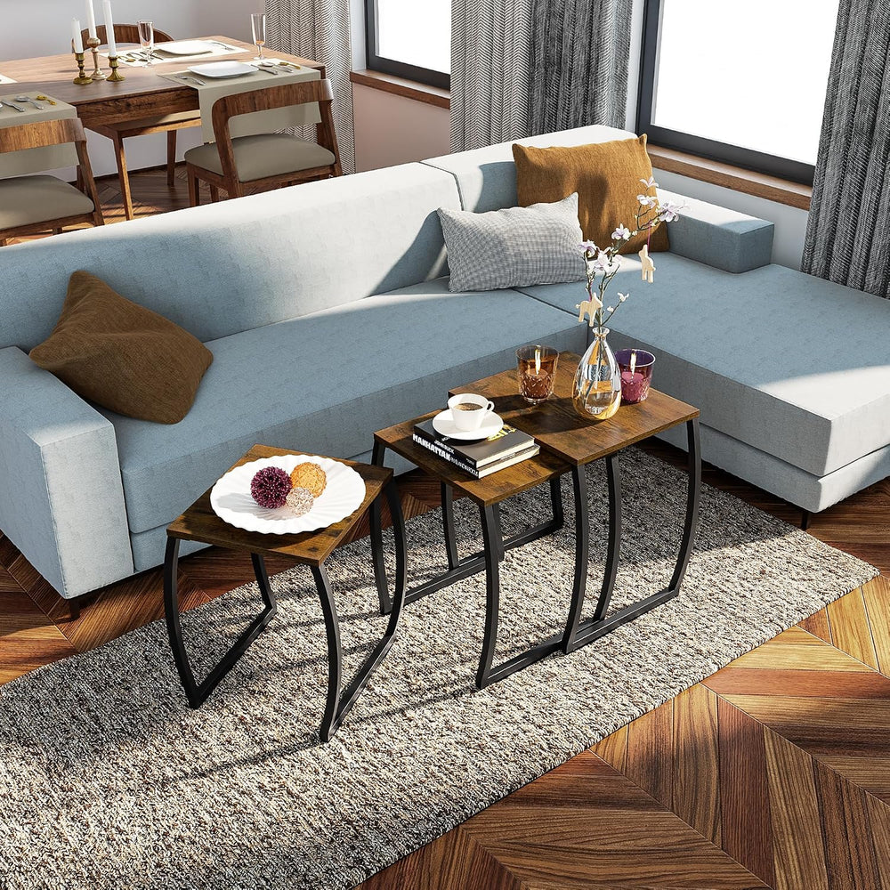SRIWATANA Nesting Tables, Vintage Side End Tables Living Room, Coffee Snack T...