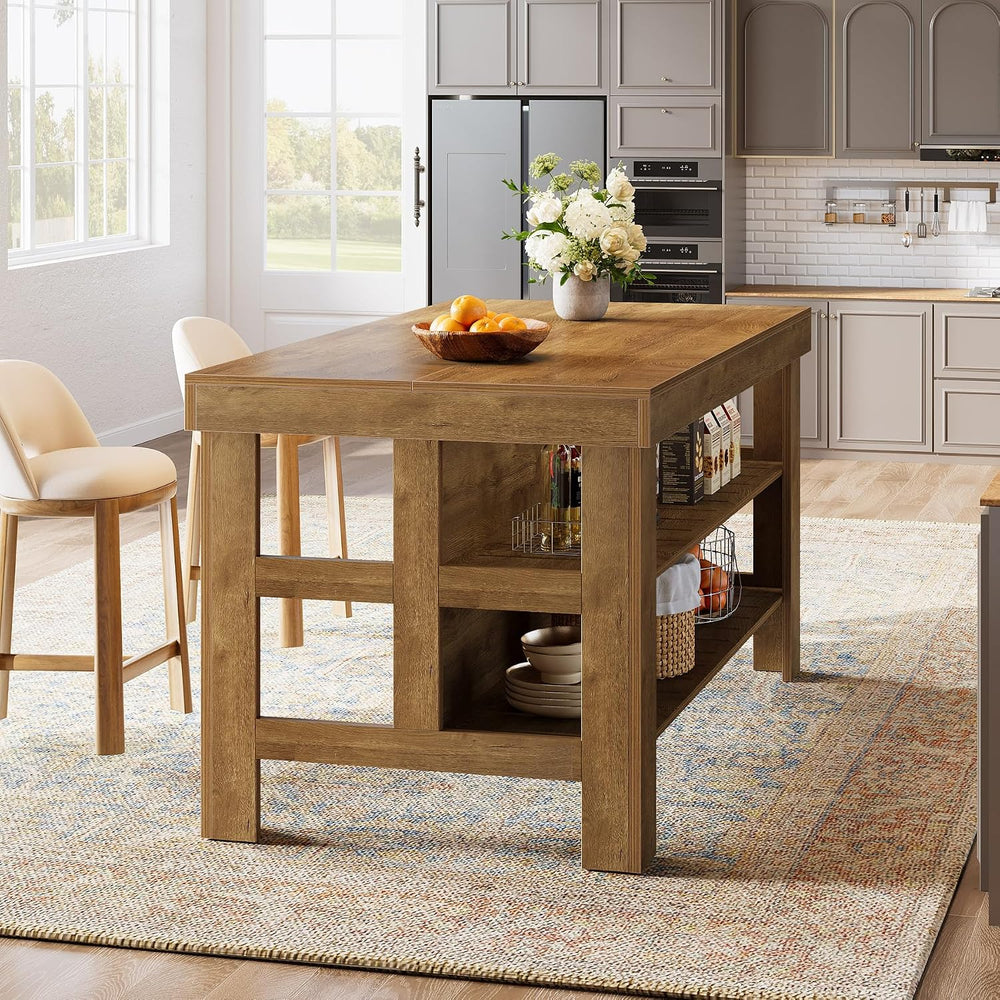 Tribesigns Kitchen Island with Storage and Seating, Farmhouse Large Stationar...