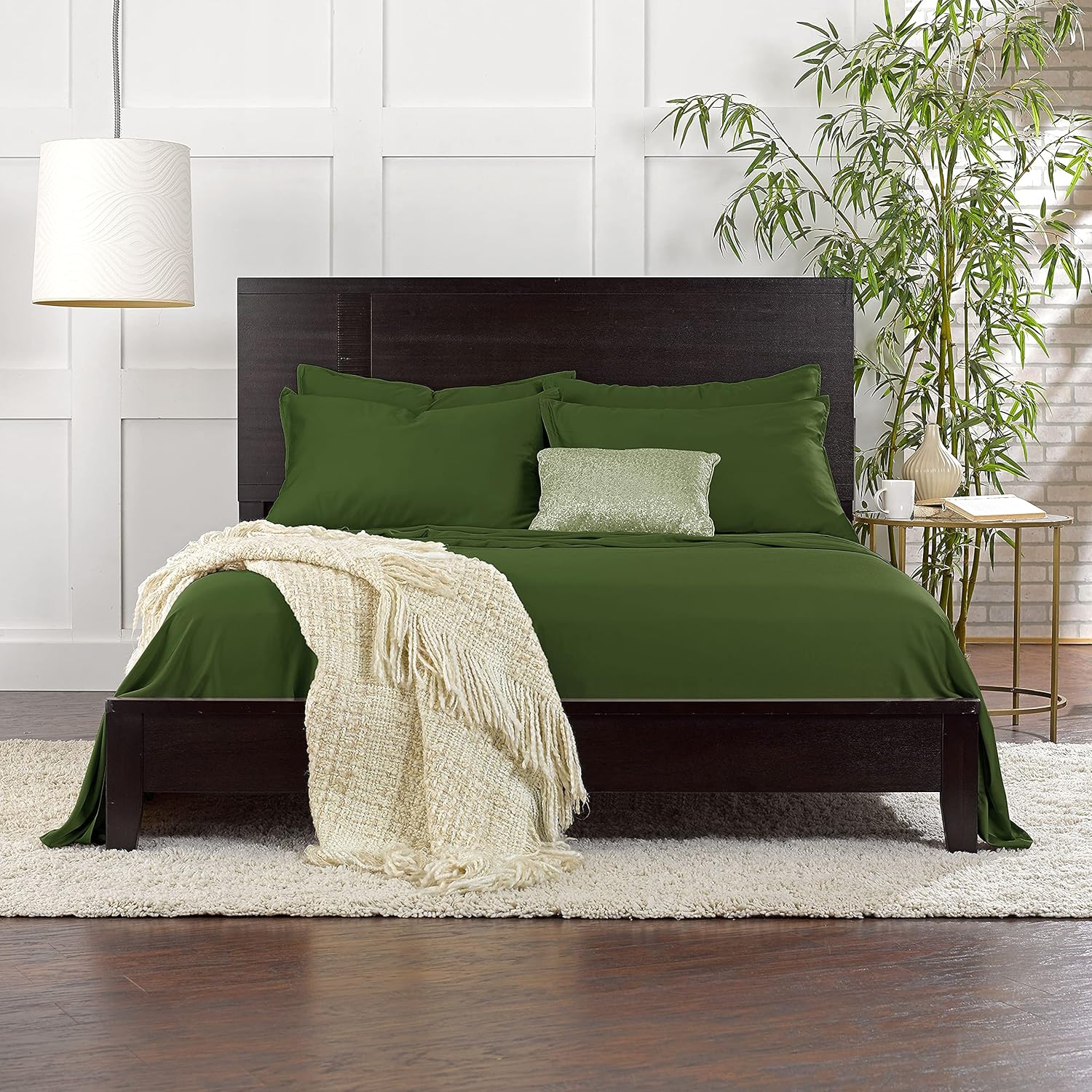 Queen Pillowcases by Pure Bamboo, Genuine 100% Organic Viscose Derived from Bamboo, Luxuriously Soft & Cooling, Double Stitching, Envelope Closure (2 Queen Pillowcases, Pesto)
