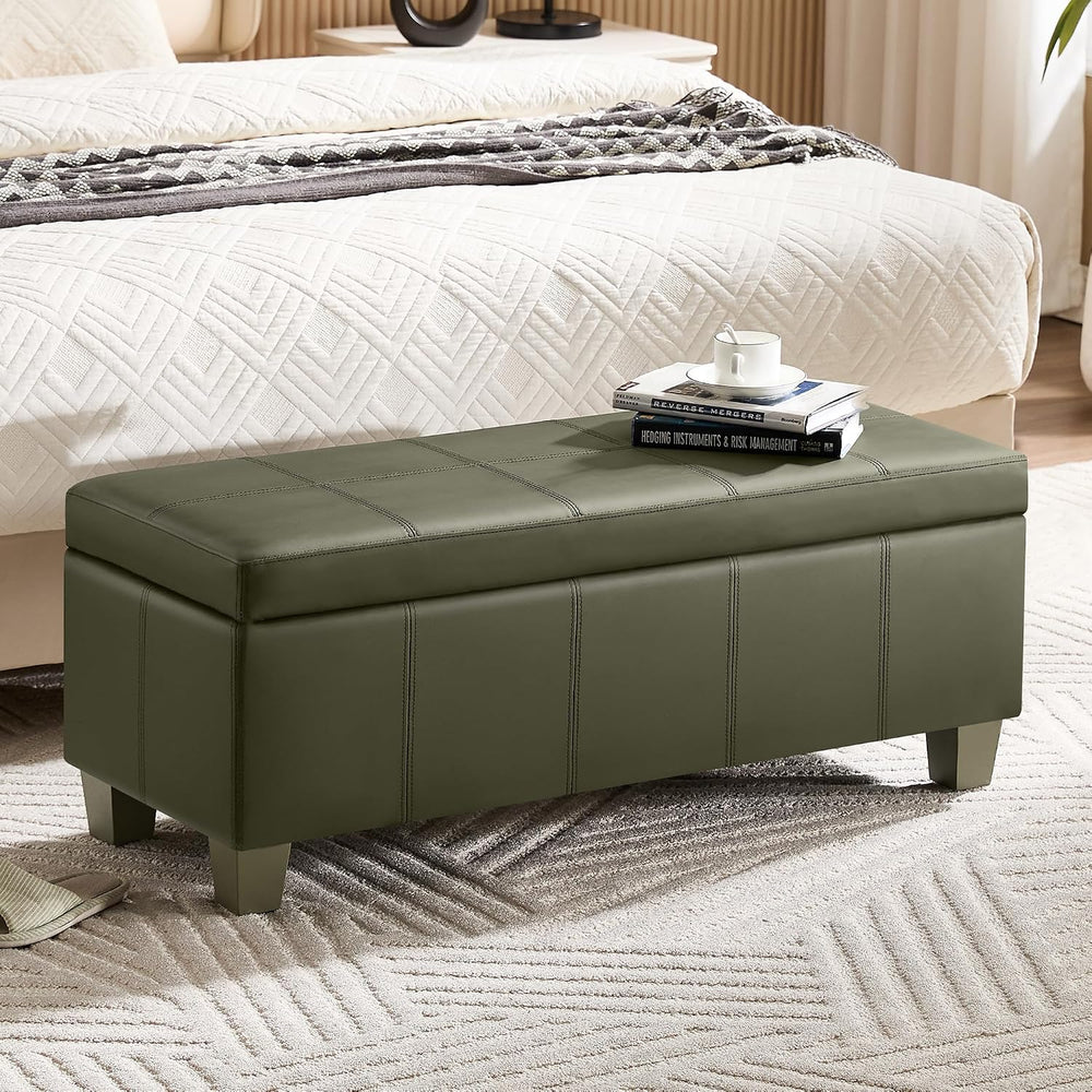 WUTUTUEE 41" Faux Leather Storage Ottoman, Stitch Tufted Rectangle Uphol...