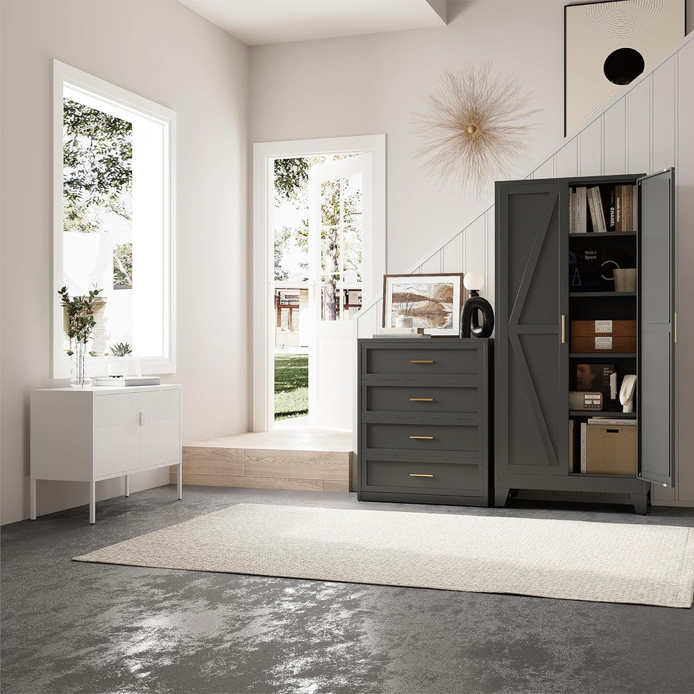 71" Tall Pantry Cabinet, Black Metal Pantry Storage Cabinet | Metal Farm...