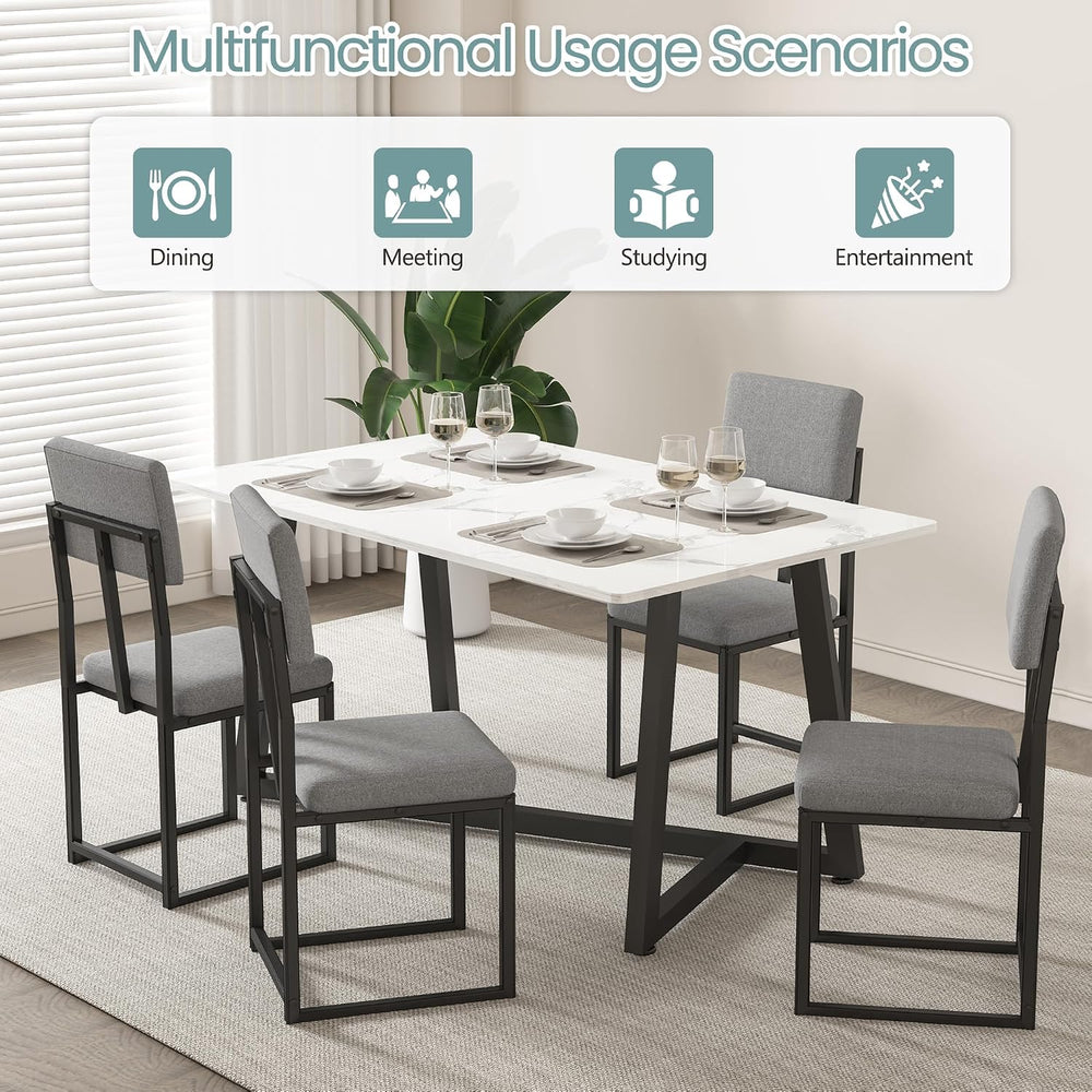 HUGROVE 5-Piece Dining Set, 47.24" Faux Marble Table with Chairs, Linen