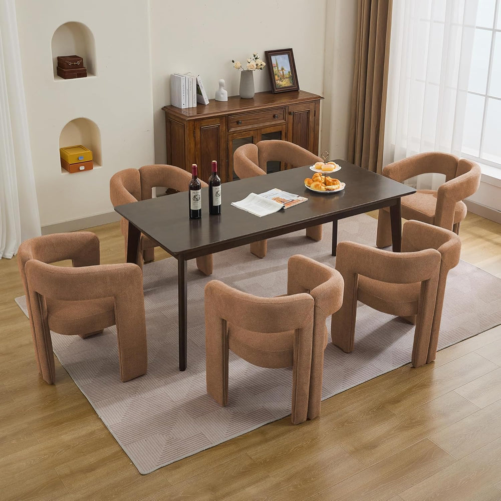 adochr Modern Barrel Dining Chairs Set of 6, Upholstered Linen Dining Room Ch...