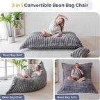 MAXYOYO Giant Bean Bag Chair with Pillow, 3 in 1 Convertible Bean Bag Chair for Adults with Removable Cover, Floor Cushion Stuffed Floor Lounger for Living Room Bedroom, Grey