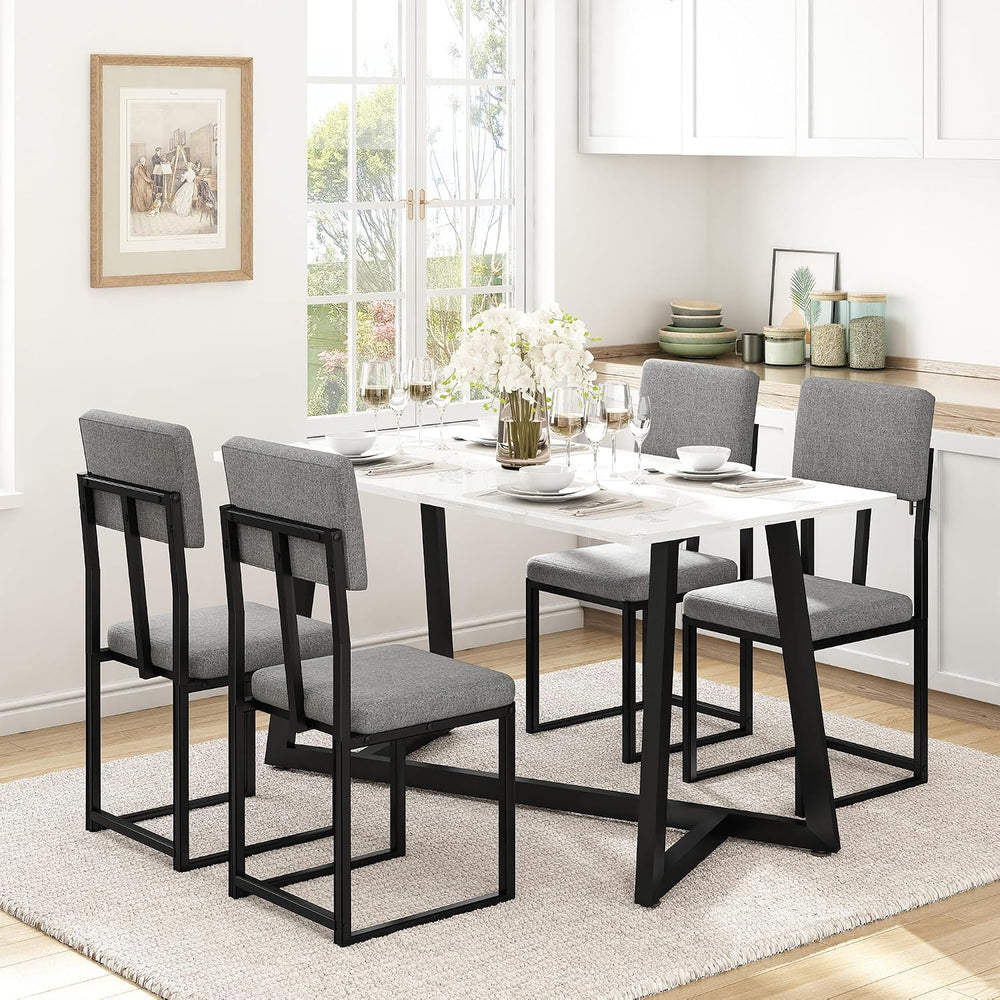 HUGROVE 5-Piece Dining Set, 47.24" Faux Marble Table with Chairs, Linen