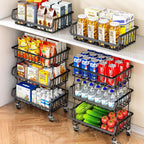 Gsiekare 3-Tier Rolling Pantry Organizer and Storage Cart with Wheels – Stackable Wire Snack Cart for Kitchen, Pantry Shelves and Storage Rack for Fruit, Vegetables, Onion, Potato (1 Pack)