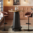 Tribesigns Round Bar Pub Table High Top, 39.4" H Bistro Cocktail Table with Metal Footrest for Drinking & Gathering, Industrial Home Bar Unit, Small Spaces, Brown & Black