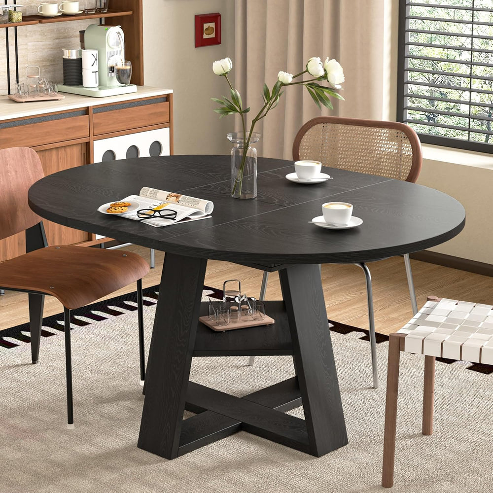 43.3"-59" Extendable Round Oval Dining Table for 4-8 with Storage S...