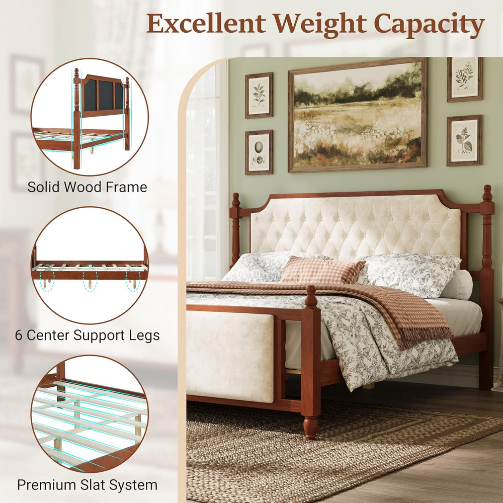 King Size Upholstered Platform Bed with Headboard and Footboard, Brown