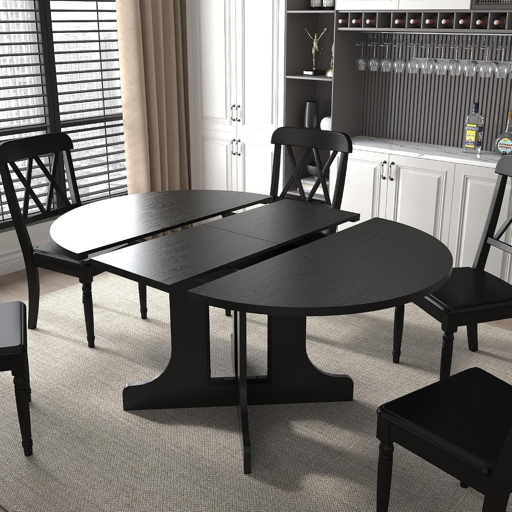 Round Expandable Dining Table,Wood Extendable Dining Room Table Extendable Ta...