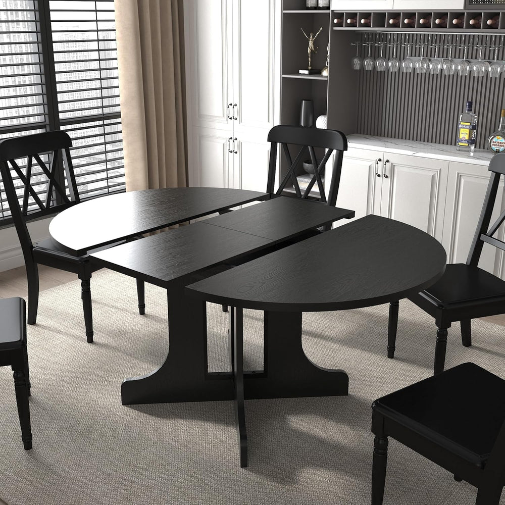 Henf 5 Piece Round Extendable Dining Table Set for 4, 43"-59" Wood ...