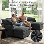 107" Cloud Couch Sectional, U Shaped Modular Sectional Sofa, 4-Seat Deep Seat Couch with 6 Removable Washable Pillows and 2 Ottoman for Living Room, Bedroom, Apartment, Black Grey