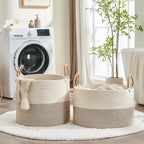 KAKAMAY Large Blanket Basket with Handles, Storage Basket for Living Room | Extra Large Capacity | Natural Cotton Rope | Blanket Storage | Woven Storage Basket | Stuffed Animal Storage | Laundry Basket