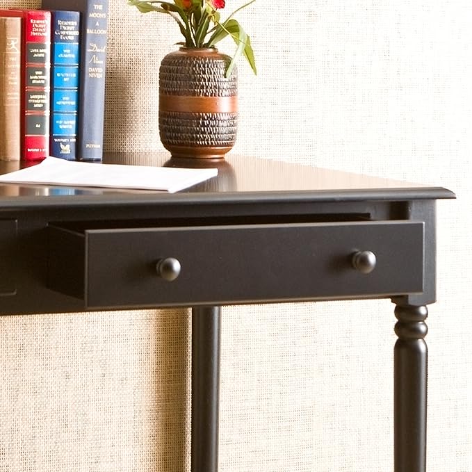 SEI Furniture Janice 2-Drawer Slim Profile Writing Desk, 42.75" W, Satin Black