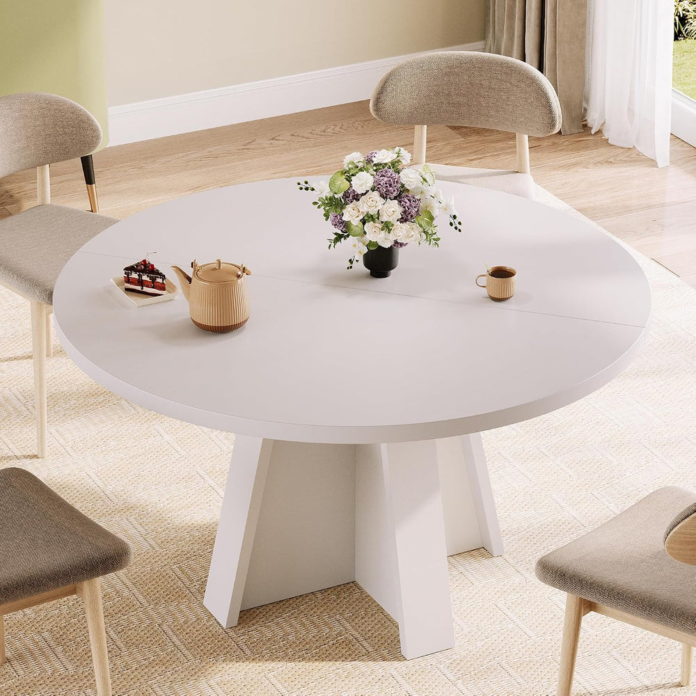 iPormis 47-Inch Round Dining Table for 4-6 People, Modern Wooden Kitchen Tabl...