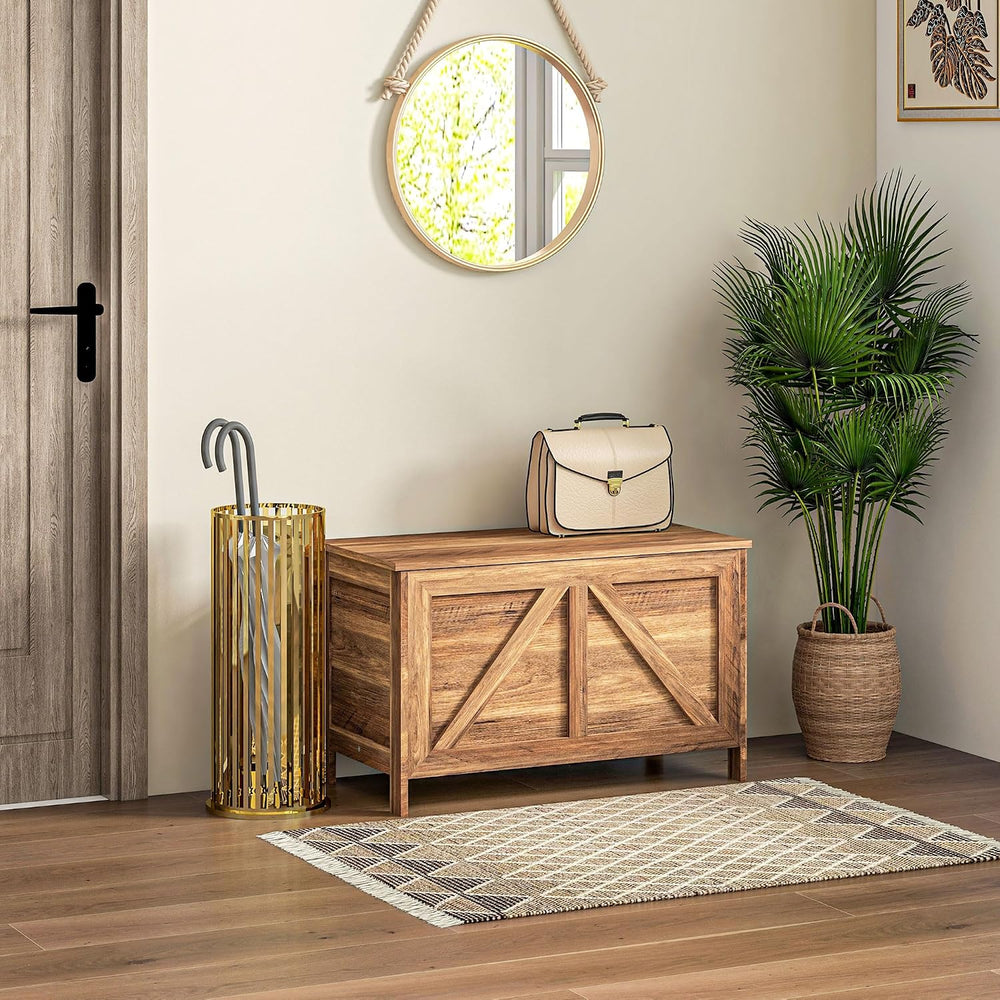 HOMCOM 30" Farmhouse Storage Bench Lift Top Storage Chest in Brown Oak |...