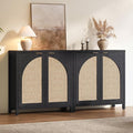 SICOTAS 68" W Rattan Sideboard Buffet Cabinet with Storage Set of 2, Modern Credenza with Arch Doors & Shelves, Boho Coffee Bar Media Console Cabinets for Kitchen, Living Room, Entryway, Black