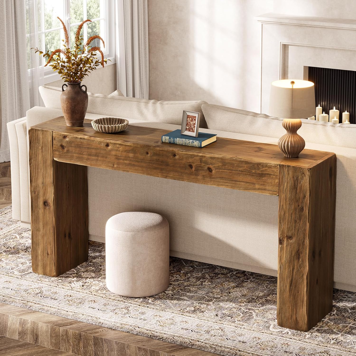 Solid Wood Console Table, 63-Inch Farmhouse Sofa Table Behind Couch for Entryway, Living Room, Foyer, Easy Assembly (Rustic Brown)