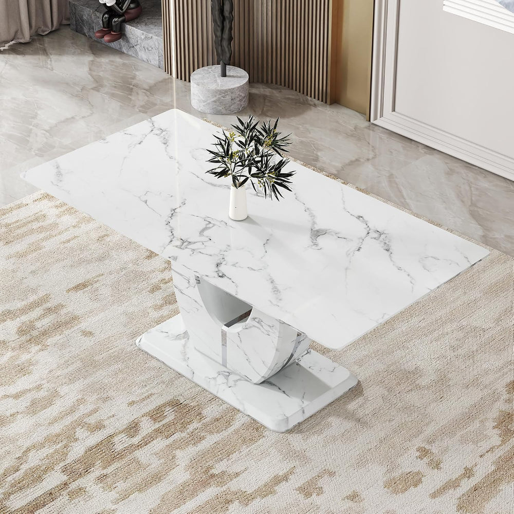 71" Faux Marble Dining Table, Modern Rectangular Kitchen Table with 0.4&...