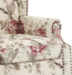 High Back Floral Accent Chair - Retro Wingback Upholstered Armchair with Nailhead Trim, Solid Wood Legs, Fabric Living Room Bedroom Reading Chair (Flower Beige)