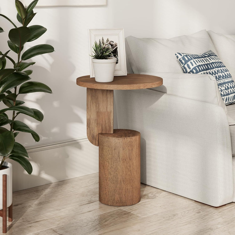 COZAYH Modern Farmhouse Small Drink Table with Geometric Design Base, Minimal...
