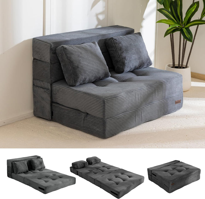 MAXYOYO Convertible Sofa Bed, Fold Out Sofa Couch with Pillow for Adults | Loveseat Sofa 4 in 1 Tufted Folding Couch Bed Foam Floor Couch, Lazy Chair for Living Room Bedroom Guest Room, Dark Grey