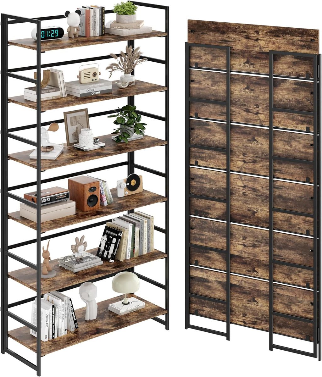 Vintage Multifunctional Folding Bookshelf, No-Assembly Plant Stand Storage Rack Shelves for Home Office
