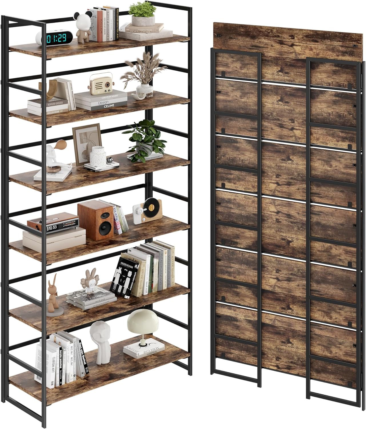 Vintage Multifunctional Folding Bookshelf, No-Assembly Plant Stand Storage Rack Shelves for Home Office