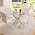 Glass Dining Table Set for 4, Modern Round Dining Room Table with Chairs, 5 Piece Kitchen Table and Chairs Set, for Living Room, Small Space (Include 4 White Chairs)