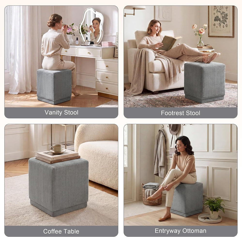 Homebeez Modern Square Ottoman, Vertical Channel Tufted Foot Stool Ottoman, C...