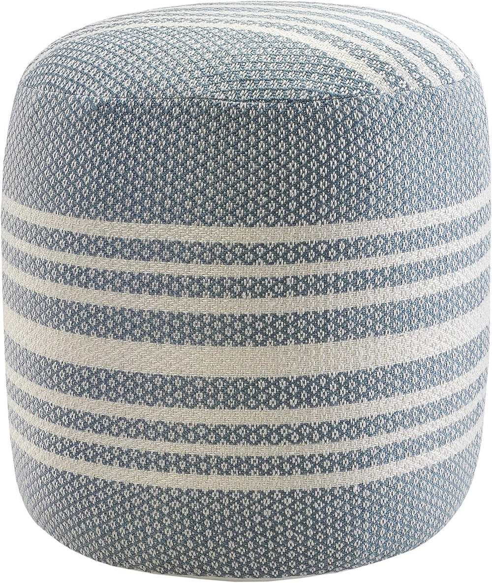 LR Home Simple Stripe Indoor Outdoor Pouf, Blue/White/Pink/Black, 20" x ...
